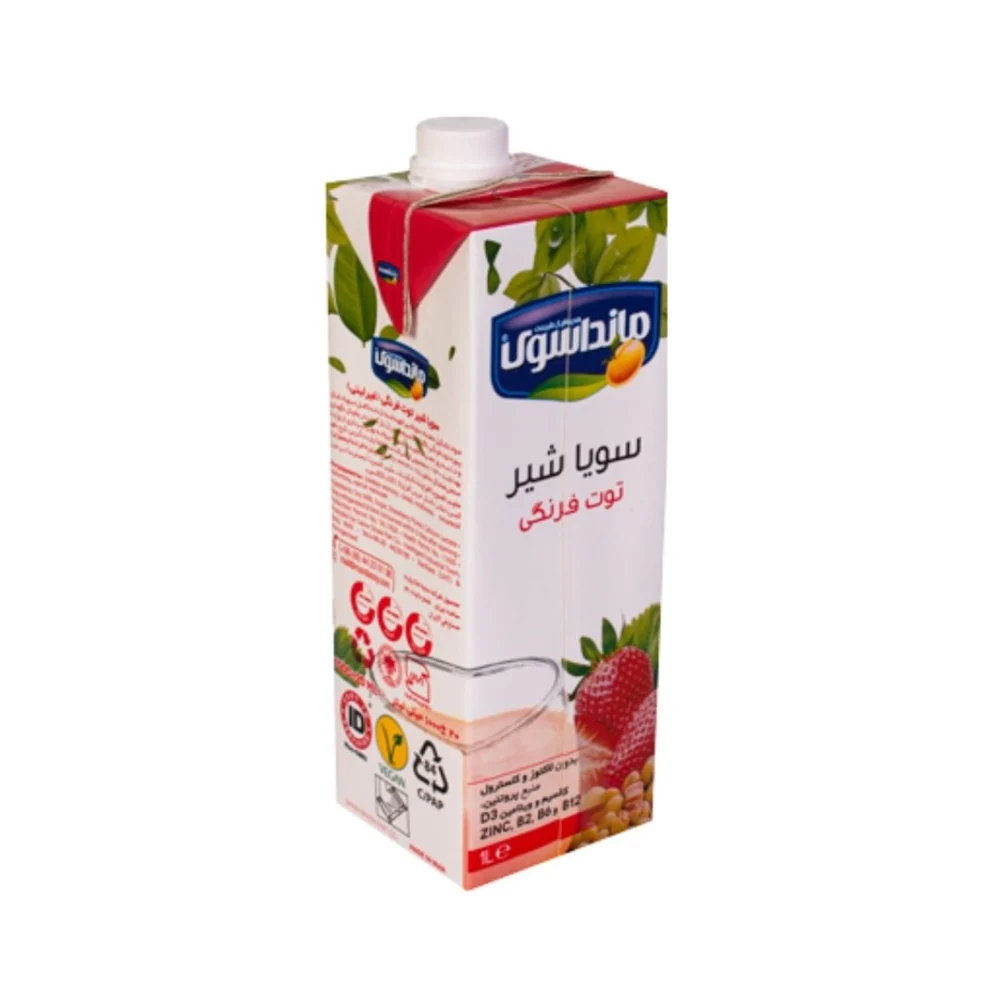شیر سویا توت فرنگی یک لیتری مانداسوی